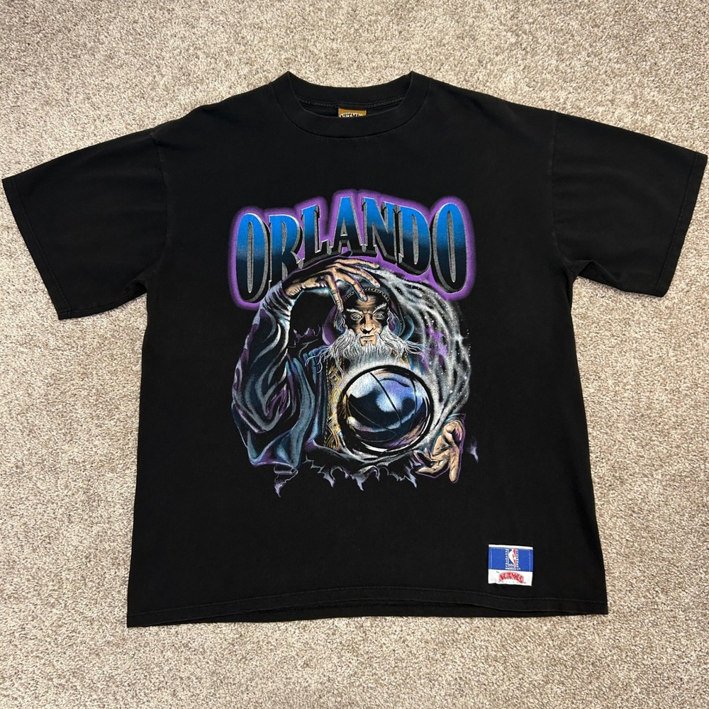 Vintage Orlando Magic Wizard Double Sided Tshirt Men Large Nutmeg Mills 1993 90s - Picture 7 of 11